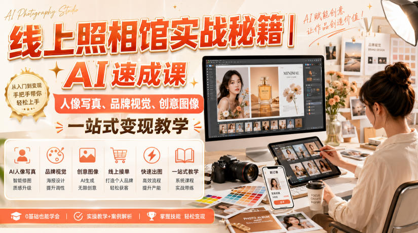 线上照相馆实战秘籍｜AI速成课，人像写真、品牌视觉、创意图像一站式变现教学-轻创星球网