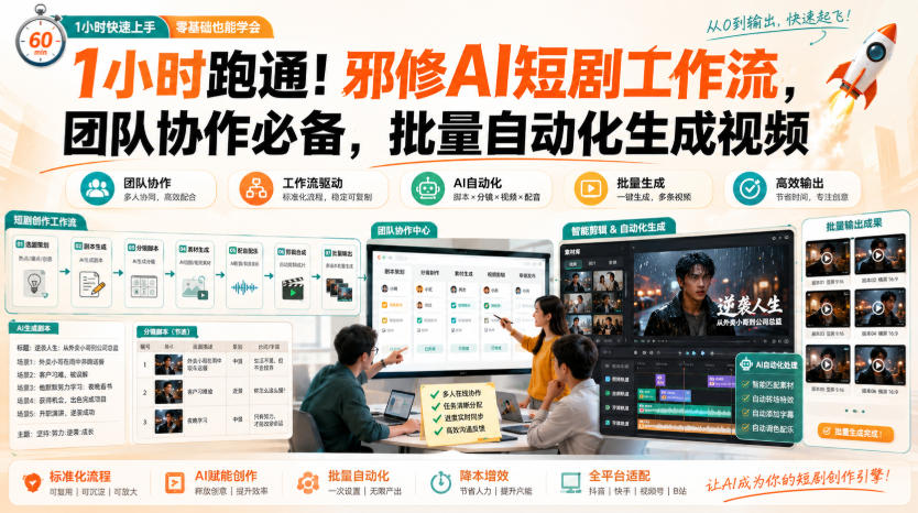 1小时跑通！邪修AI短剧工作流，团队协作必备，批量自动化生成视频-轻创星球网