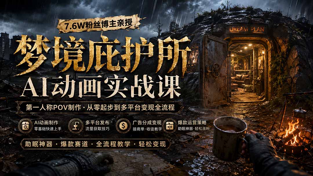 梦境庇护所AI动画实战课：7.6W粉丝博主亲授第一人称POV制作，从零起步到多平台发布变现全流程-轻创星球网