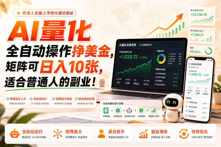 AI量化全自动操作挣美金，矩阵可日入10张，适合普通人的副业！【揭秘】-轻创星球网