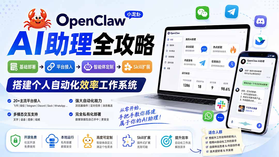 OpenClaw小龙虾 AI助理全攻略：基础部署→平台接入→智能体定制→Skill扩展，搭建个人自动化效率工作系统-轻创星球网