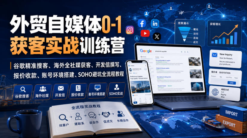 外贸自媒体0-1获客实战训练营｜谷歌精准搜客、海外全社媒获客、开发信撰写、报价收款、账号环境搭建、SOHO避坑全流程教程(更新)-轻创星球网