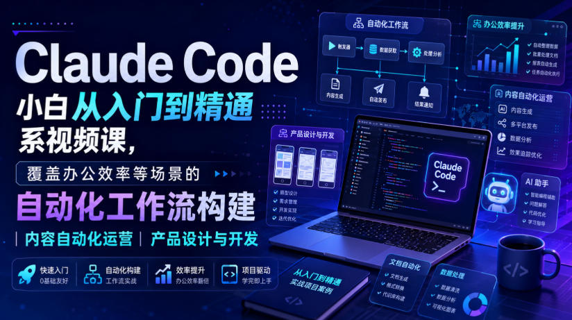 Claude Code小白从入门到精通系视频课，覆盖办公效率等场景的自动化工作流构建|内容自动化运营|产品设计与开发-轻创星球网