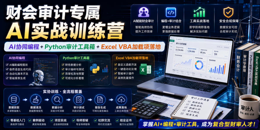 财会审计专属AI实战训练营｜AI协同编程+Python审计工具箱+Excel VBA加载项落地(更新0816)-轻创星球网