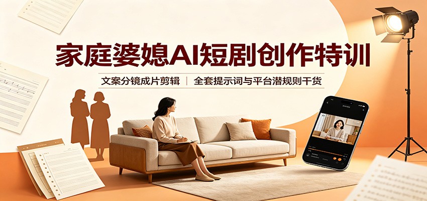 家庭婆媳AI短剧创作特训：文案分镜成片剪辑，全套提示词与平台潜规则干货-轻创星球网