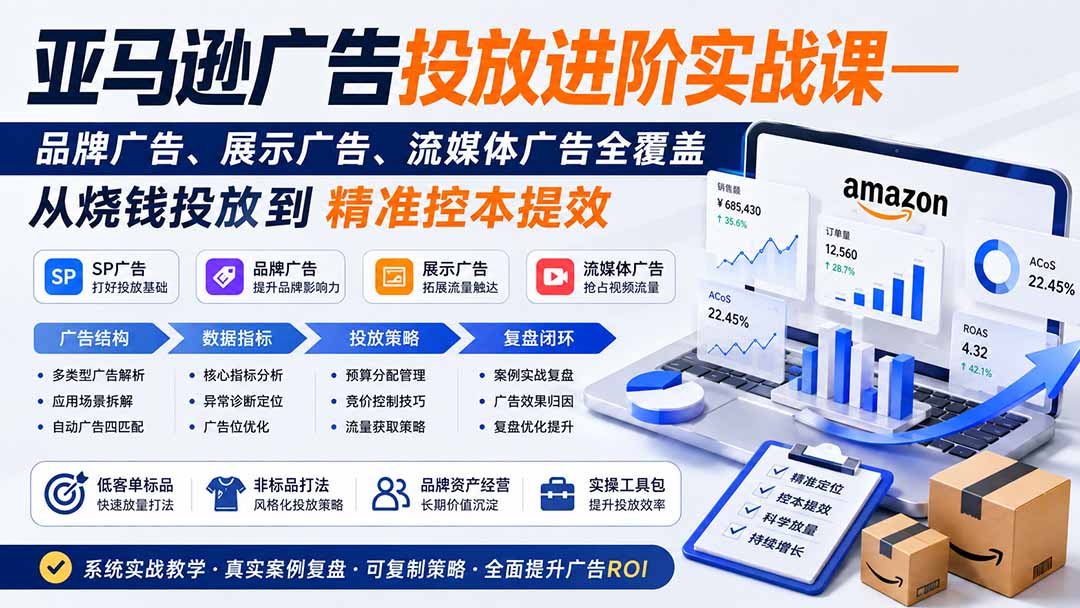 亚马逊广告投放进阶实战课——品牌广告、展示广告、流媒体广告全覆盖，从烧钱投放到精准控本提效-轻创星球网