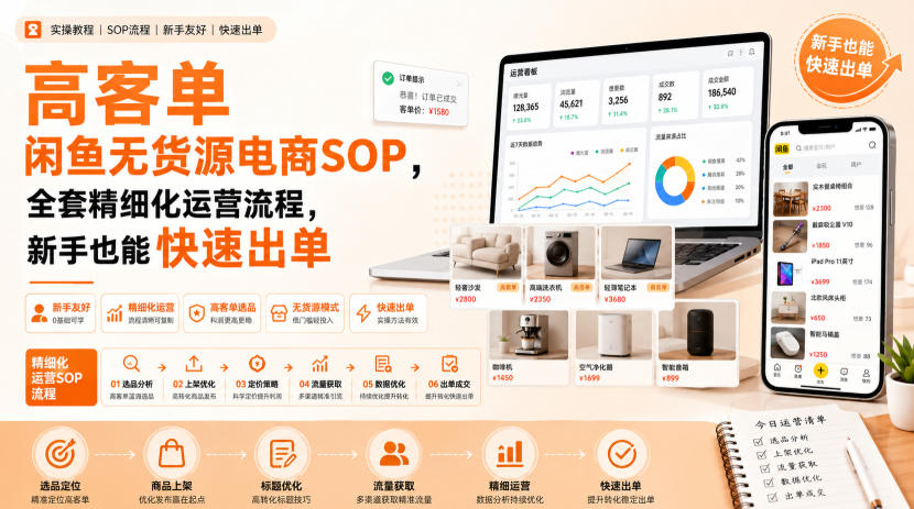高客单闲鱼无货源电商SOP，全套精细化运营流程，新手也能快速出单-轻创星球网