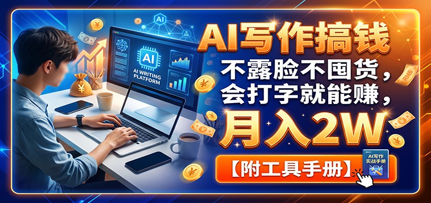 AI写作搞钱：不露脸不囤货，会打字就能赚，月入2W【附工具手册】-轻创星球网