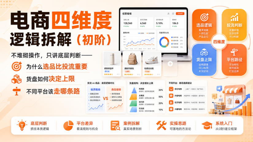 电商四维度逻辑拆解(初阶)不堆砌操作，只讲底层判断——为什么选品比投流重要、货盘如何决定上限、不同平台该走哪条路-轻创星球网