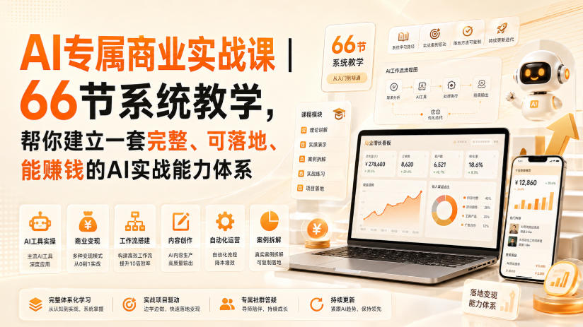 AI专属商业实战课｜66节系统教学，帮你建立一套完整、可落地、能賺钱的AI实战能力体系-轻创星球网