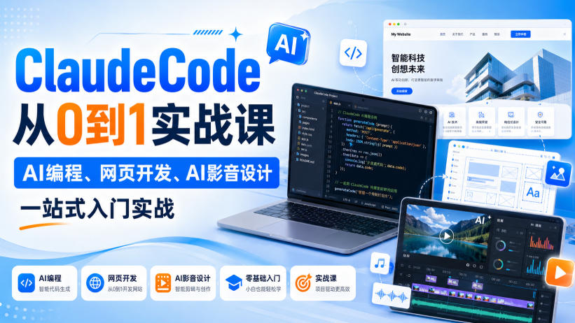 ClaudeCode从0到1实战课，AI编程、网页开发、AI影音设计一站式入门实战-轻创星球网