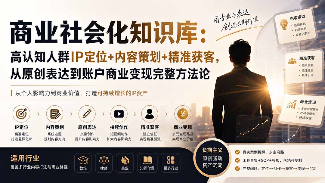 商业社会化知识库：高认知人群IP定位+内容策划+精准获客，从原创表达到账户商业变现完整方法论-轻创星球网