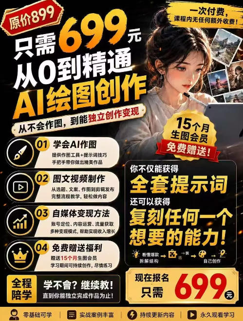 抖音10W粉丝博主的AI绘图教学，从0到精通AI绘图创作，从不会作图到能独立创作变现-轻创星球网