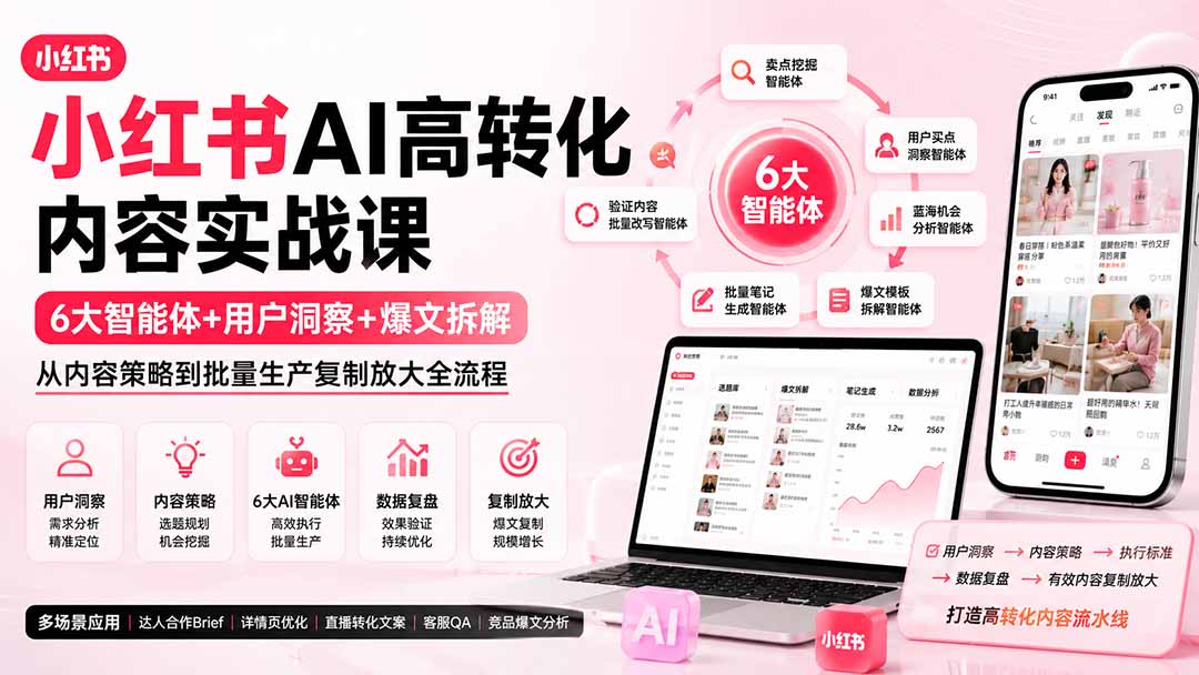 小红书AI高转化内容实战课：6大智能体+用户洞察+爆文拆解，从内容策略到批量生产复制放大全流程-轻创星球网