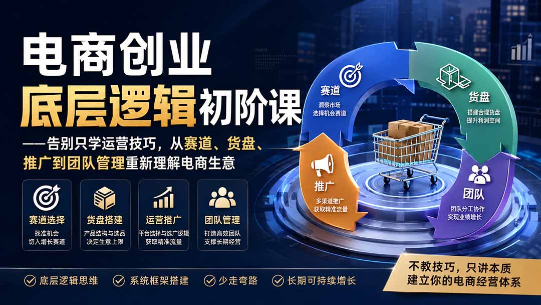 电商创业底层逻辑初阶课——告别只学运营技巧，从赛道、货盘、推广到团队管理重新理解电商生意-轻创星球网