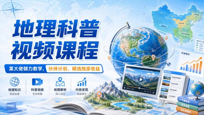 地理科普视频课程，某大佬倾力教学，伙伴计划、精选独家收益-轻创星球网