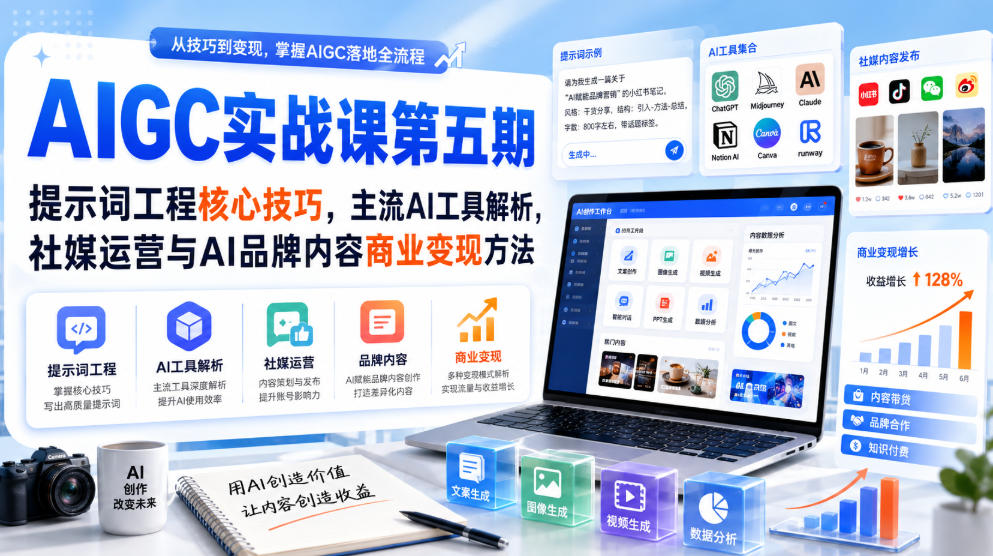 刺猬星球·AIGC实战课第五期，提示词工程核心技巧，主流AI工具解析，社媒运营与AI品牌内容商业变现方法-轻创星球网