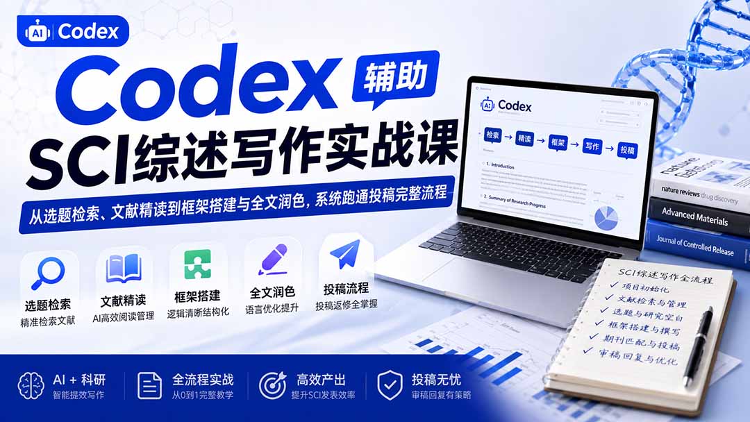 Codex辅助SCI综述写作实战课——从选题检索、文献精读到框架搭建与全文润色，系统跑通投稿完整流程-轻创星球网