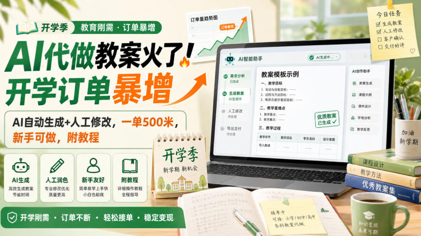 AI代做教案火了！开学订单暴增，AI自动生成+人工修改，一单500米，新手可做，附教程【揭秘】-轻创星球网
