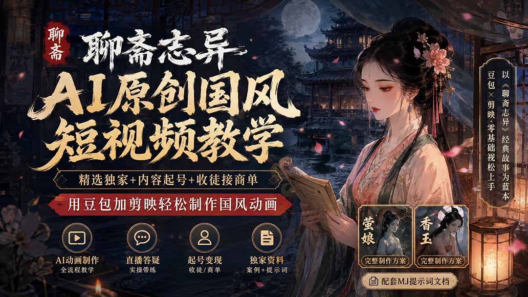 聊斋志异AI原创国风短视频教学-更新；精选独家+内容起号+收徒接商单，用豆包加剪映轻松制作国风动画-轻创星球网