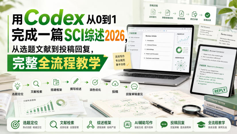 用Codex从0到1完成一篇SCI综述2026，从选题文献到投稿回复，完整全流程教学-轻创星球网