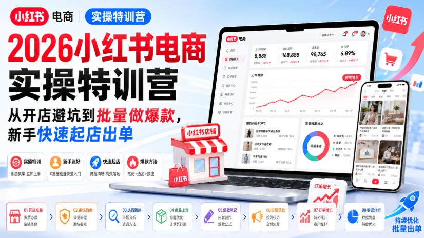 2026小红书电商实操特训营，从开店避坑到批量做爆款，新手快速起店出单-轻创星球网