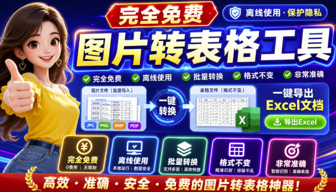 图片表格识别提取工具，支持一键从图片中智能提取表格并导出Excel文件，可离线免网运行，FastTableOCR-轻创星球网