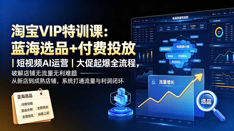 淘宝VIP特训课-更新：蓝海选品+付费投放｜短视频AI运营｜大促起爆全流程，破解店铺无流量无利润难题-轻创星球网