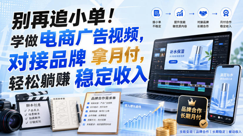 别再追小单！学做电商广告视频，对接品牌拿月付，轻松躺賺稳定收入【原创双语字幕】-轻创星球网