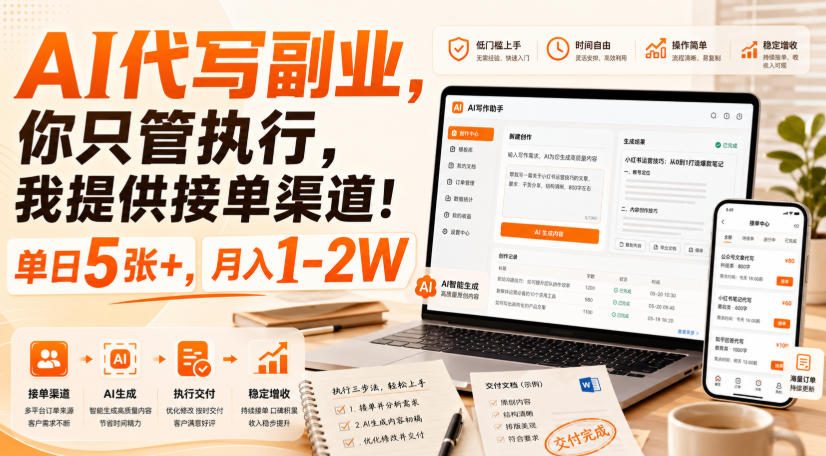 AI代写副业，你只管执行，我提供接单渠道！单日5张+，月入1-2W【揭秘】-轻创星球网