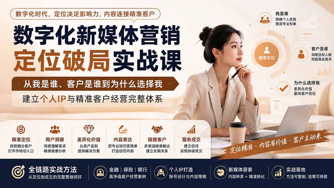 数字化新媒体营销定位破局实战课：从我是谁、客户是谁到为什么选择我，建立个人IP与精准客户经营完整体系-轻创星球网