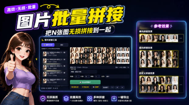 图片批量拼接，把N张图无损拼接到一起，支持横向、竖向、自定义等功能-轻创星球网