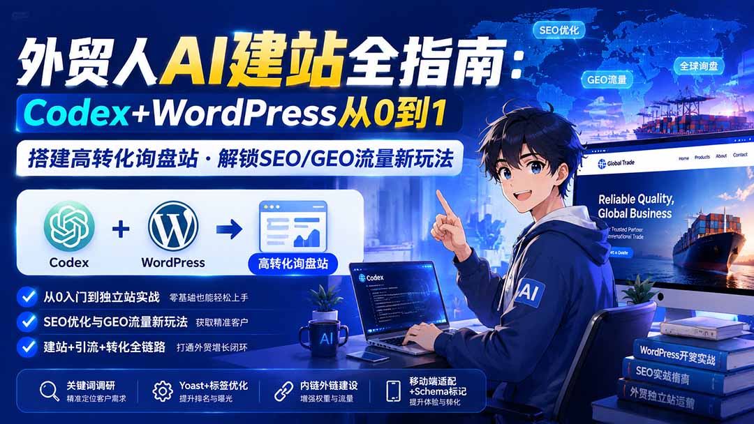 外贸人AI建站全指南：Codex+WordPress从0到1·搭建高转化询盘站·解锁SEO/GEO流量新玩法-更新8月-轻创星球网