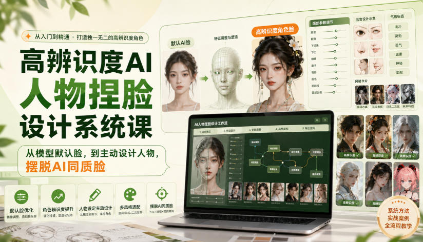 高辨识度AI人物捏脸设计系统课，从模型默认脸，到主动设计人物，摆脱AI同质脸-轻创星球网