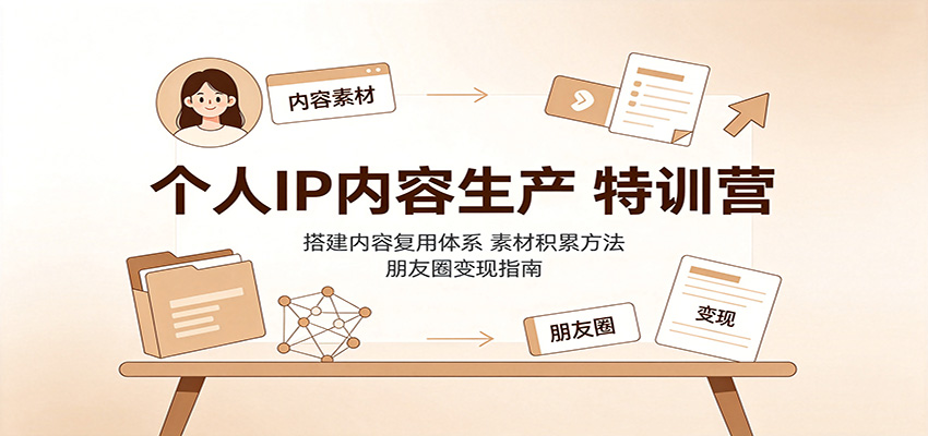 个人IP内容生产特训营：搭建内容复用体系，素材积累方法，朋友圈变现指南-轻创星球网