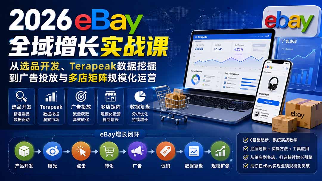 2026-Vincent eBay全域增长实战课-无水印：从选品开发、Terapeak数据挖掘到广告投放与多店矩阵规模化运营-轻创星球网