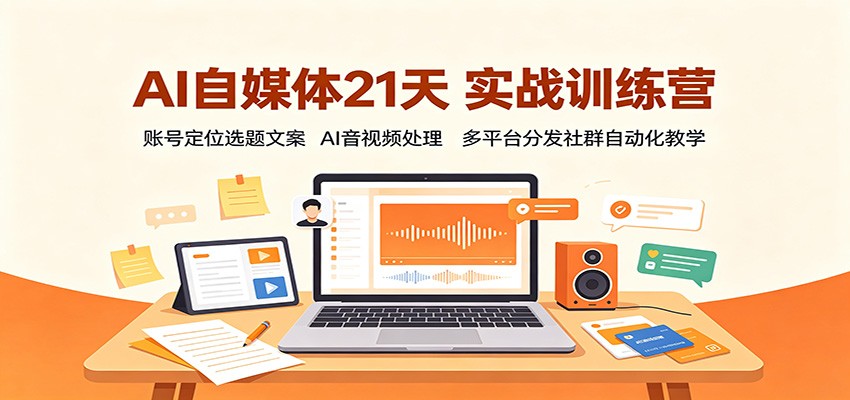 AI自媒体21天实战训练营：账号定位选题文案，AI音视频处理，多平台分发社群自动化教学-轻创星球网