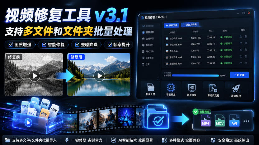 视频修复工具v3.1，支持多文件和文件夹批量处理-轻创星球网