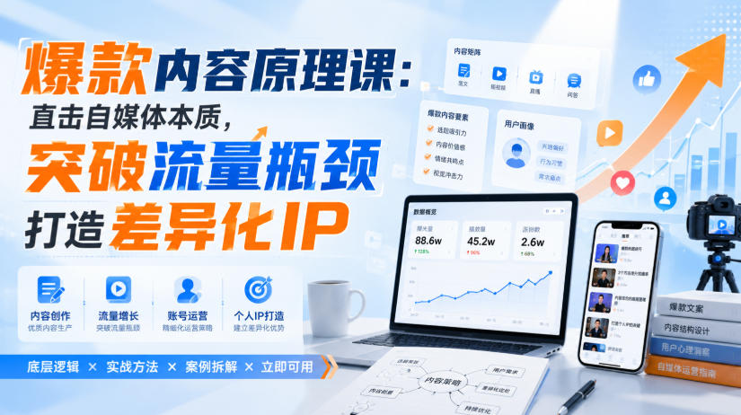 爆款内容原理课：直击自媒体本质，突破流量瓶颈打造差异化IP-轻创星球网