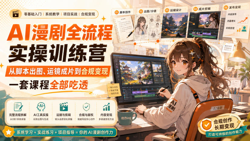 AI漫剧全流程实操训练营，从脚本出图、运镜成片到合规变现，一套课程全部吃透-轻创星球网