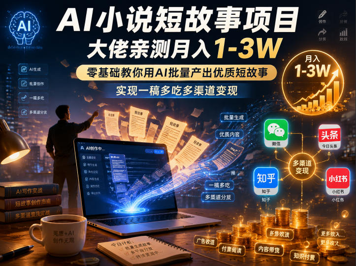 AI小说短故事项目，大佬亲测月入1-3W，零基础教你用AI批量产出优质短故事，实现一稿多吃多渠道变现(更新0824)-轻创星球网