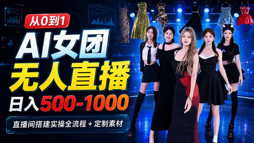 AI 女团无人直播，躺入500-1000每天，直播间搭建实操全流程+定制素材-轻创星球网