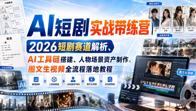 AI短剧实战带练营｜2026短剧赛道解析、AI工具链搭建、人物场景资产制作、图文生视频全流程落地教程-轻创星球网