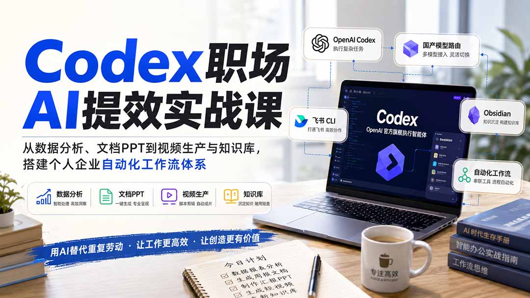 Codex职场AI提效实战课：从数据分析、文档PPT到视频生产与知识库，搭建个人企业自动化工作流体系-轻创星球网