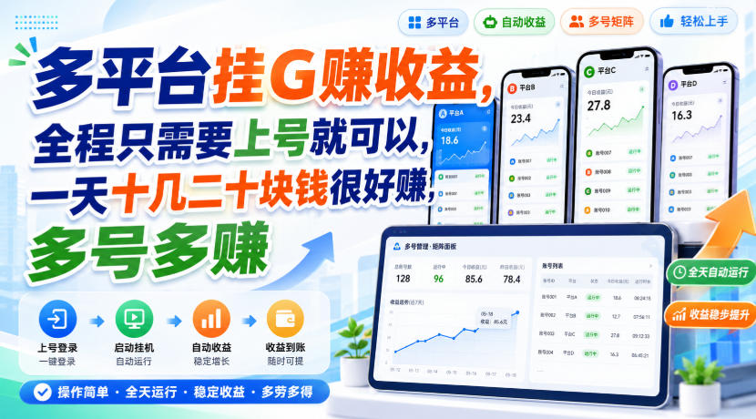 多平台挂G賺收益，全程只需要上号就可以，一天十几二十块钱很好賺，多号多賺【揭秘】-轻创星球网