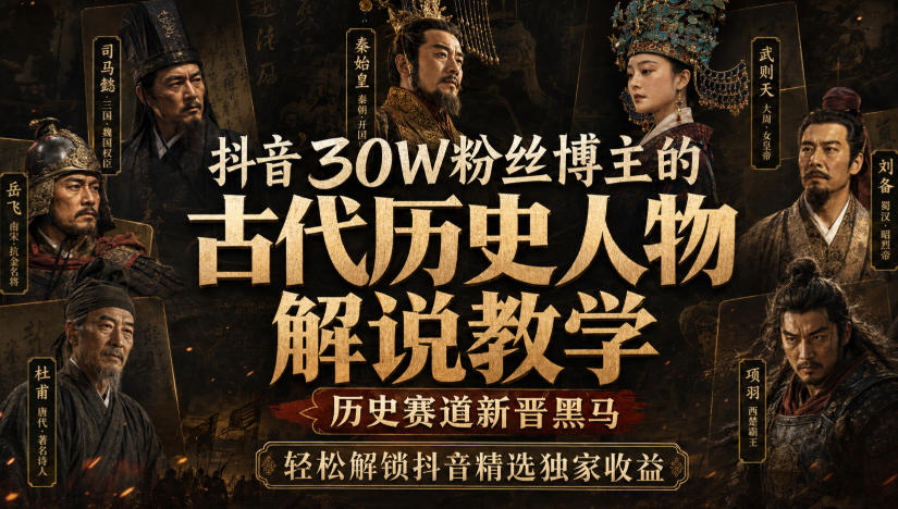抖音30W粉丝博主的古代历史人物解说教学，历史赛道新晋黑马，轻松解锁抖音精选独家收益-轻创星球网