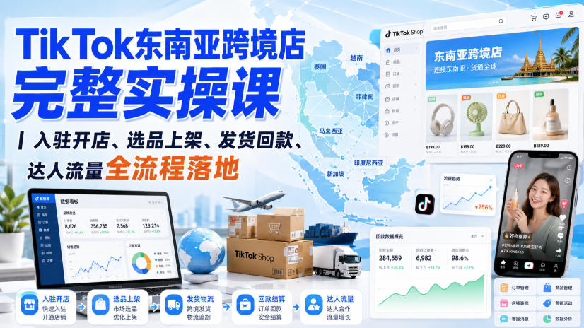 TikTok东南亚跨境店完整实操课｜入驻开店、选品上架、发货回款、达人流量全流程落地-轻创星球网