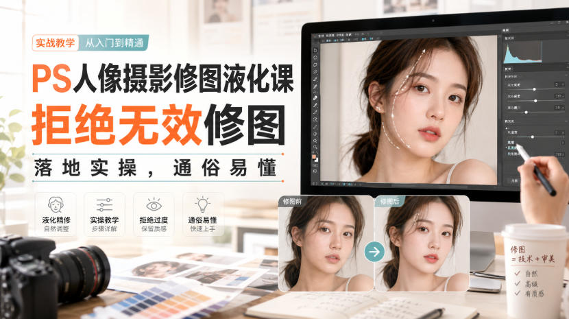 PS人像摄影修图液化课，拒绝无效修图，落地实操，通俗易懂-轻创星球网