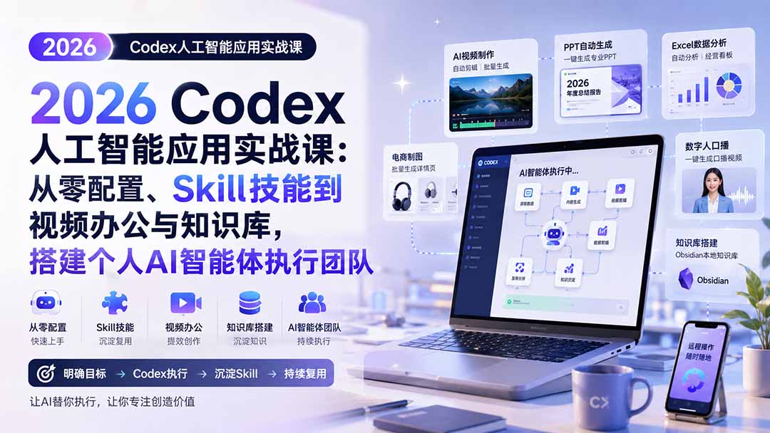 2026 Codex人工智能应用实战课：从零配置、Skill技能到视频办公与知识库，搭建个人AI智能体执行团队-轻创星球网