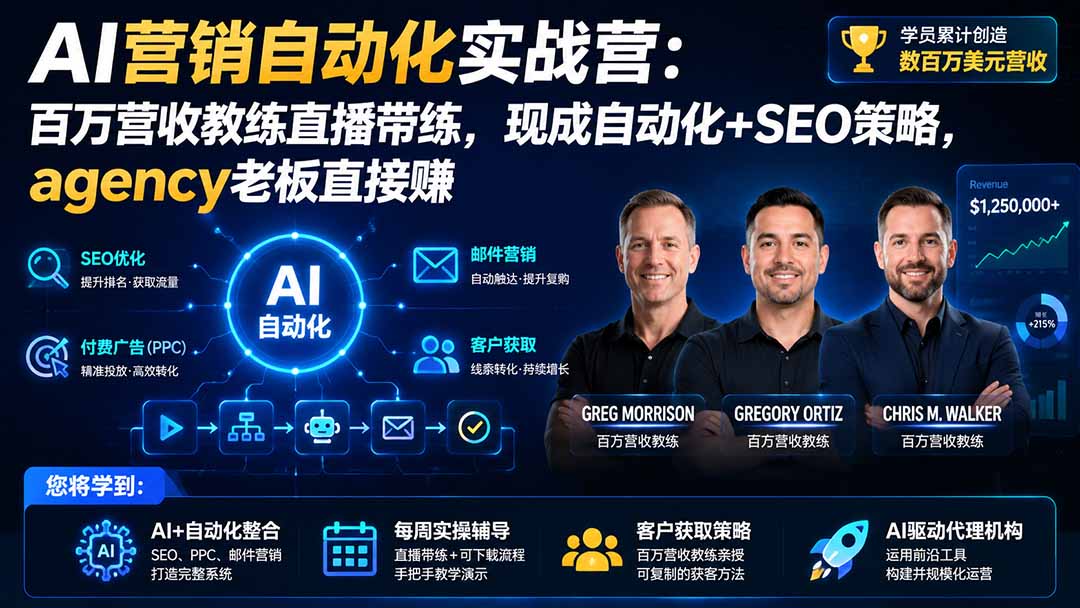 AI营销自动化实战营：百万营收教练直播带练，现成自动化+SEO策略，agency老板直接赚【原创双语字幕】-轻创星球网
